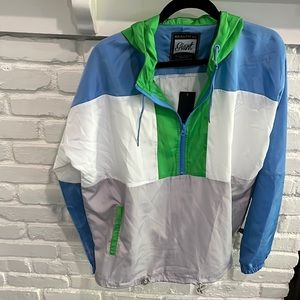 Men’s windbreaker in blue green white